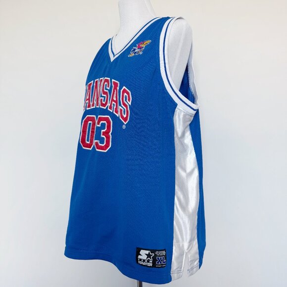 Kansas Jayhawks Basketball Jersey Vintage Starter Mens Size XL NCAA Blue Red - Picture 3 of 16
